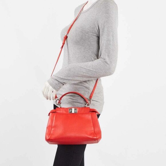 Fendi Red Nappa Leather Mini Peekaboo Satchel Bag 8BN244 - Picture 2 of 11